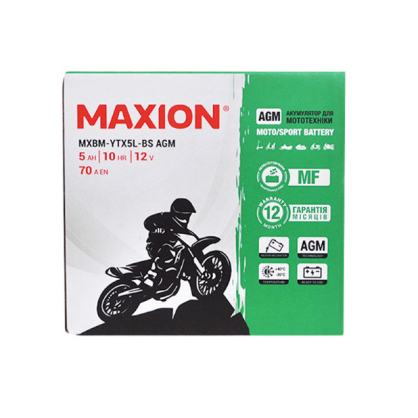 Мото акумулятор AGM YTX 5L-BS MAXION (12V, 5A)