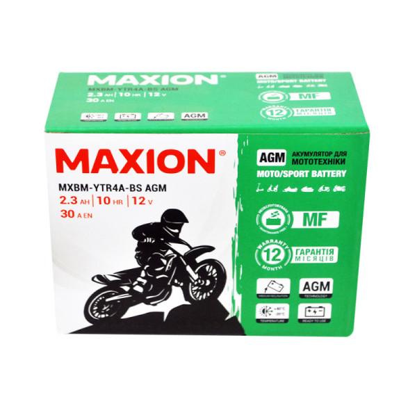 Мото акумулятор AGM YTR 4A-BS MAXION (12V, 2.3A)