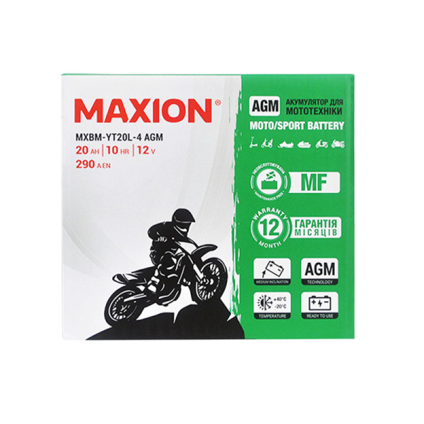 Мото акумулятор AGM YT 20L-4 MAXION (12V, 20A)